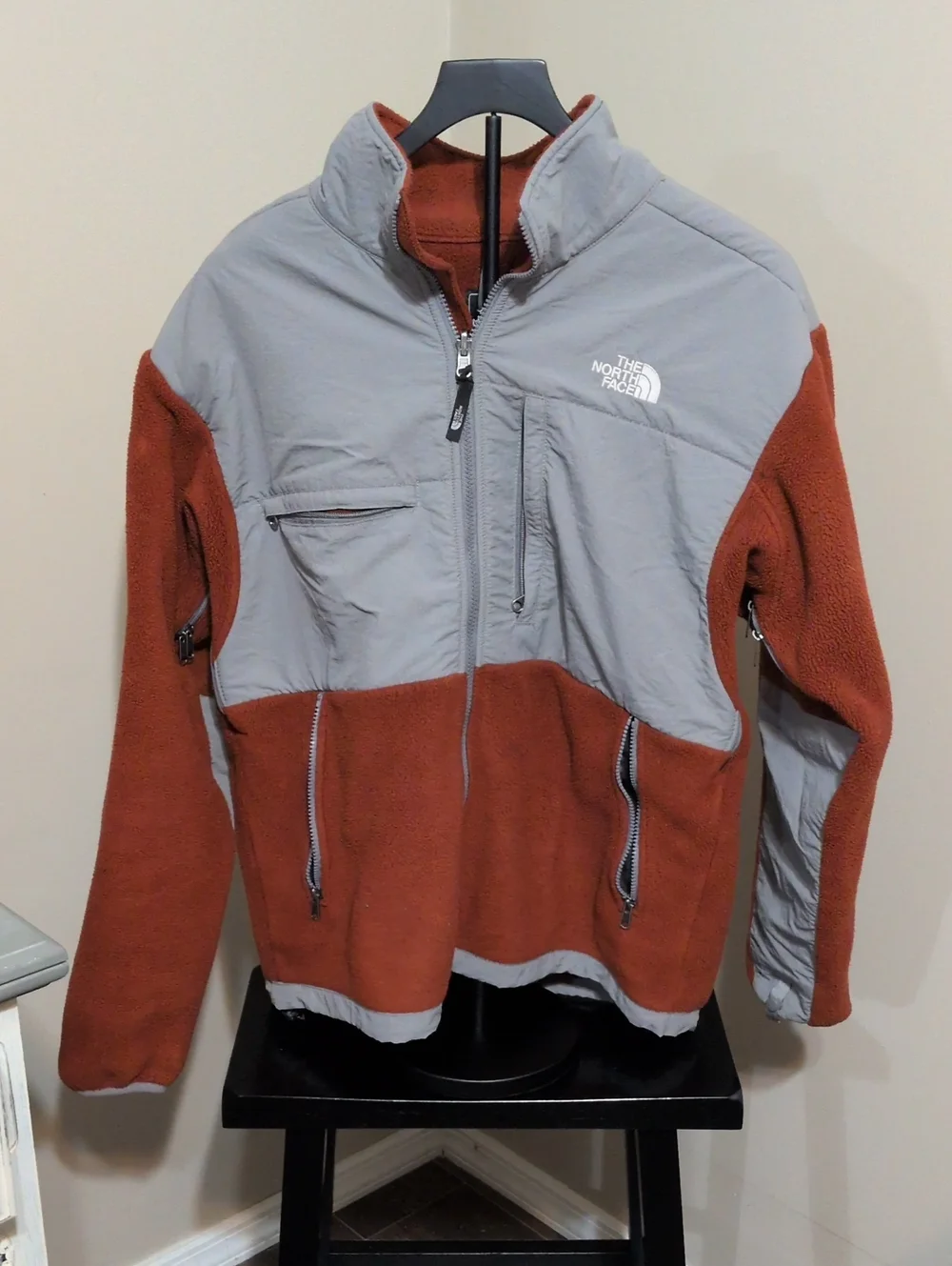 The North Face Men's Two-Tone Rust and Light Gray Fleece Jacket